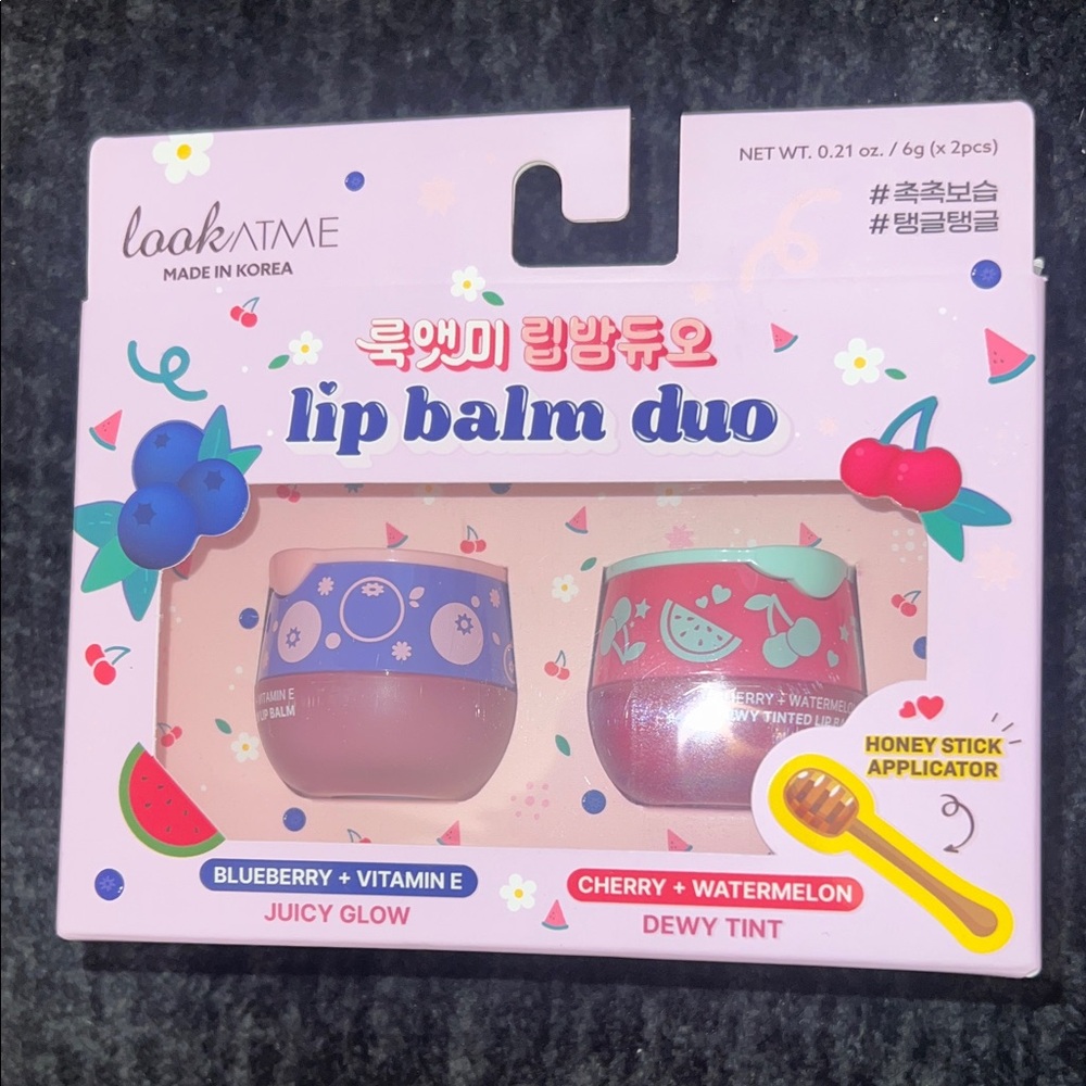NWT Look At Me Lip Balm Duo - Blueberry and Cherry Watermelon